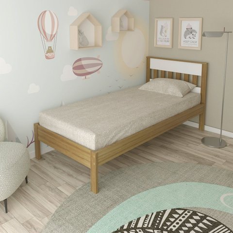 Cama Juvenil Solteiro 196x96,7x92cm Alaska Espresso Móveis Laranja/Amêndoa/Branco