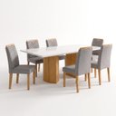 Ver imagem 2 de Conjunto Sala de Jantar 6 Lugares Retangular Tampo Vidro MDF 160x80cm Mesa Isla e Cadeiras Carol