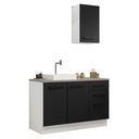 Ver imagem 2 de Conjunto Gabinete para Banheiro 120cm 3 Portas 3 Gavetas Branco/Preto Agata Madesa 01