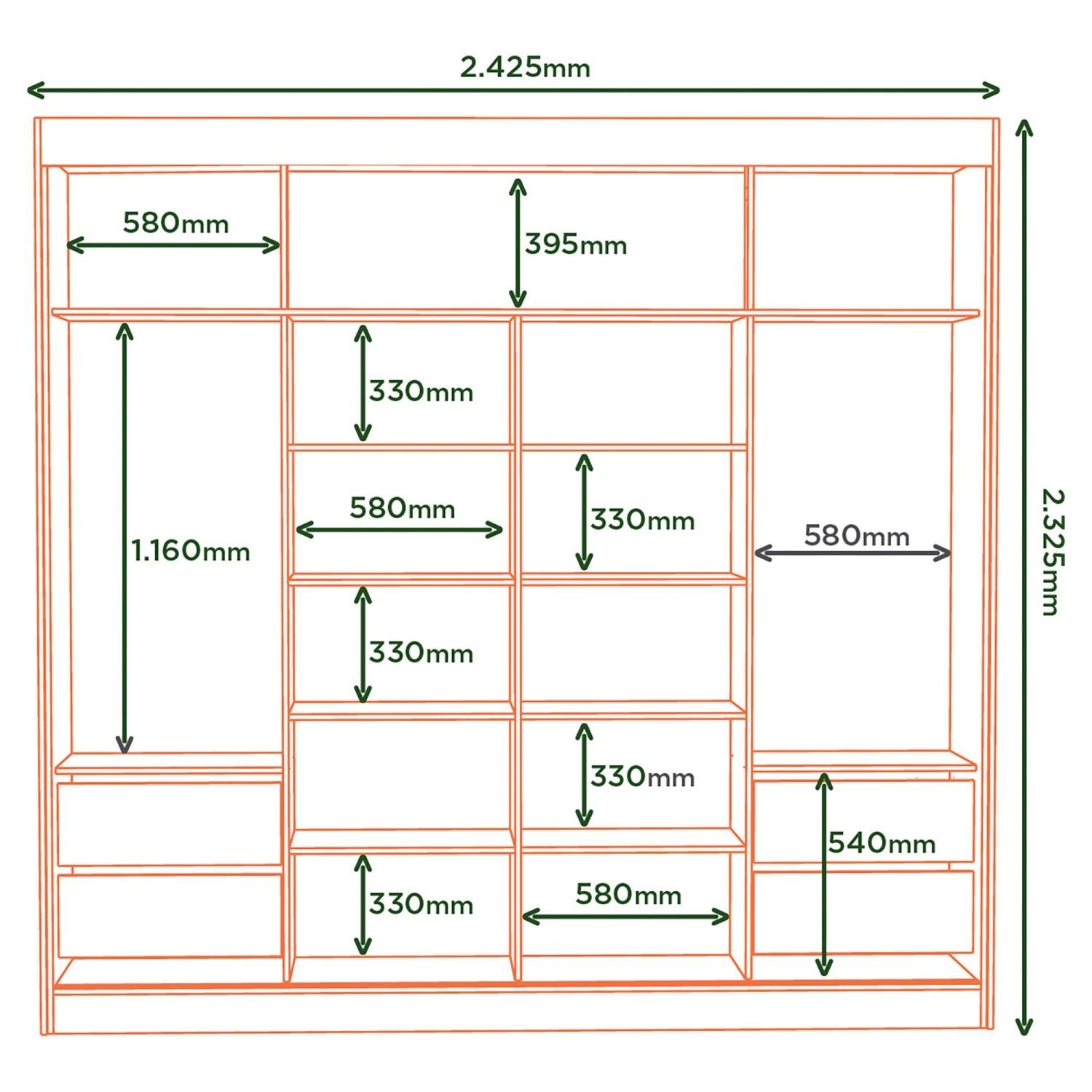 Guarda-roupa Casal 2 Portas de Correr 4 Gavetas com Espelho Seul Espresso Móveis - 4