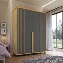 Ver imagem 5 de Guarda -Roupa Casal 4 Portas 2 Portas com Espelho Detalhe Ripado 3 Gavetas Internas 8 Pés Holanda Cinza/Cinamomo/Grafite