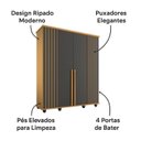 Ver imagem 6 de Guarda -Roupa Casal 4 Portas 2 Portas com Espelho Detalhe Ripado 3 Gavetas Internas 8 Pés Holanda Cinza/Cinamomo/Grafite