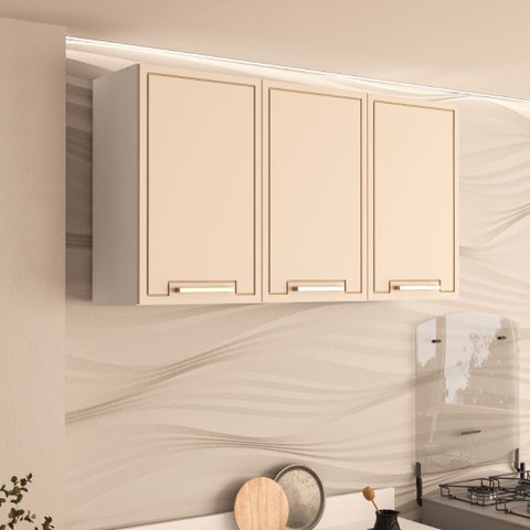 Armário Aéreo 120cm 3 Portas Amara Branco Creme Politorno Móveis