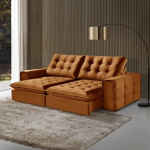 Sofá Retrátil e Reclinável Galliano 1,80m Veludo Terracota - Fortbello Estofados