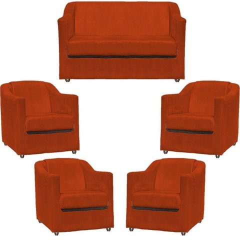 Kit Namoradeira Decorativa + 4 Poltronas para Sala Manicure Recepção Consultório Mila Suede