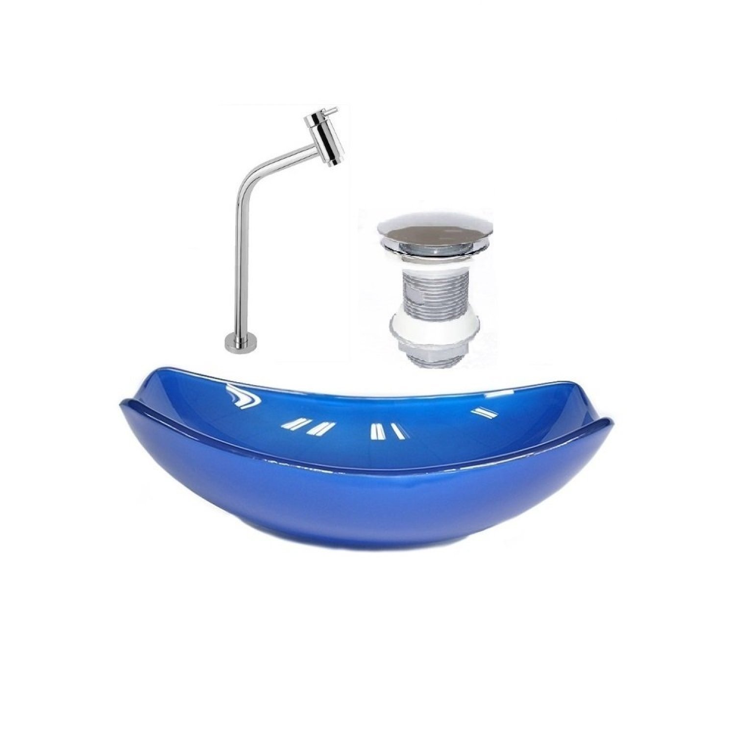 Kit Cuba de Vidro + Torneira para Lavatório Oval Chanfrada 46cm - 1