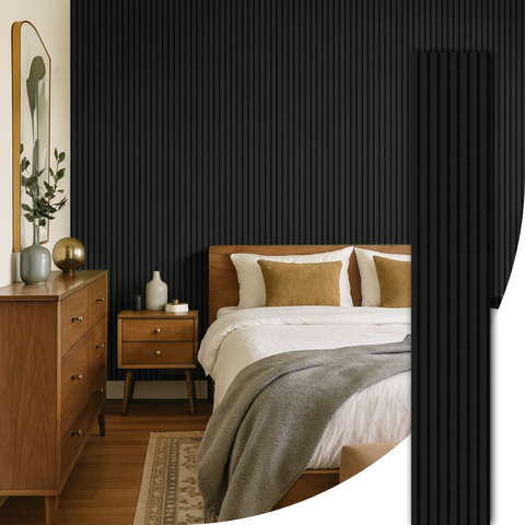 Painel Ripado Acústico Preto Madeira Natural Ikara - 270x32cm