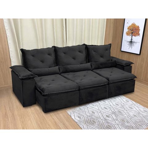 Sofá Retrátil Reclinável 2,70 M Preto 504 Athenas Premium