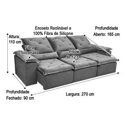 Sofá Retrátil Reclinável 2,70 M Preto 504 Athenas Premium - 6 Sofá Retrátil Reclinável 2,70 M Preto 504 Athenas Premium - 6