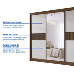 Guarda-roupa Casal Mdf com Espelho 3 Portas 6 Gavetas Miami - 10