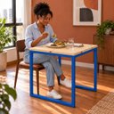 Ver imagem 5 de Mesa de Jantar Reforçada Industrial 70x70cm Tampo Bege Pés Azul