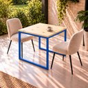 Ver imagem 2 de Mesa de Jantar Reforçada Industrial 70x70cm Tampo Bege Pés Azul