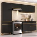 Ver imagem 1 de Armário Cozinha Modulada Compacta 252cm com Balcão Veneza Multimóveis Mp3763 Preto/dourado