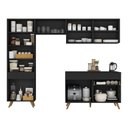 Ver imagem 4 de Armário Cozinha Modulada Compacta 252cm com Balcão Veneza Multimóveis Mp3763 Preto/dourado