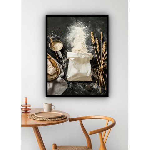 Quadro Decorativo Saco de Trigo Cozinha - 70x50cm:moldura Branca