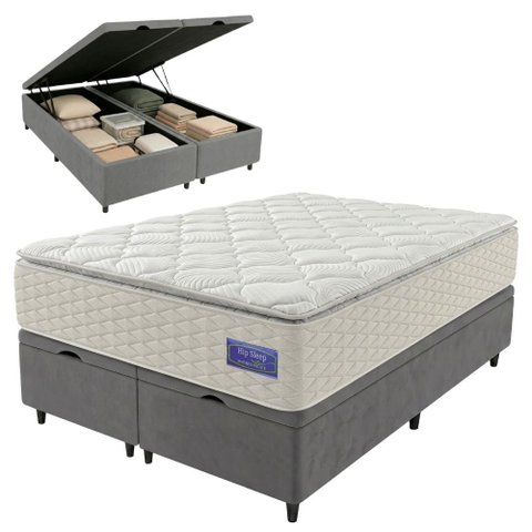 Cama Box Baú Queen Colchão Ortopédico Atena Molas Ensacadas Pillow Top Hip Sleep