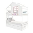 Ver imagem 2 de Beliche Casinha com Janela e 02 Gavetas Madeira Maciça Branco/ Rosa Housin