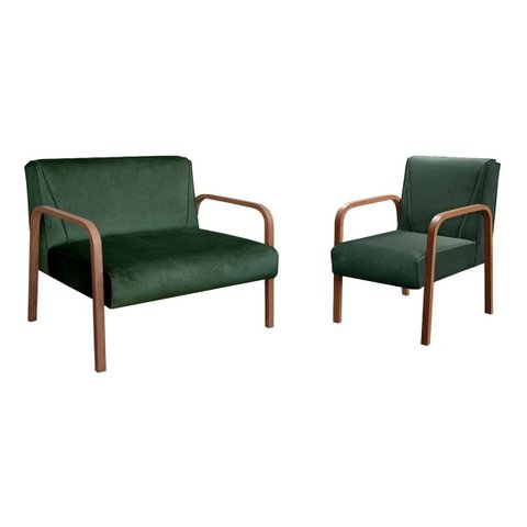Kit Namoradeira + Poltrona Anita Decoração Recepção Sala Escritório - Veludo Verde