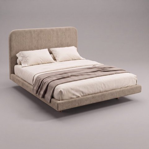 Cama Box Base Casal com Cabeceira Zaya 138x188 Flutuante Japonesa Bouclê Capuccino - Desk Design