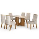 Ver imagem 2 de Mesa de Jantar Dora 160x80 Vidro 40 mm Cinamomo Off White com Kit 6 Cadeiras Veludo Palha - Valdemóv
