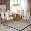 Ver imagem 1 de Mesa de Jantar Dora 160x80 Vidro 40 mm Cinamomo Off White com Kit 6 Cadeiras Veludo Palha - Valdemóv