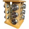 Porta Temperos Giratório Bambu Prime com 12 Potes Vidro Tampa Prata - Lívon - 2