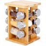 Porta Temperos Giratório Bambu Prime com 12 Potes Vidro Tampa Prata - Lívon - 1