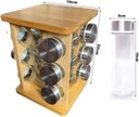 Ver imagem 5 de Porta Temperos Giratório Bambu Prime com 12 Potes Vidro Tampa Prata - Lívon