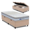 Ver imagem 1 de Cama Box Baú Solteiro Probel Espuma D33 Pillow Top 88x188x59cm Guarda Costas Lyon Branco/Bege