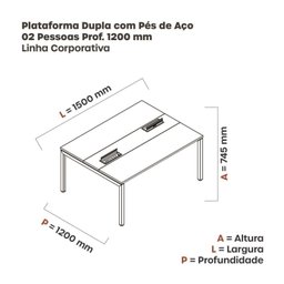 Mesa Plataforma Dupla com Pé de Aço para Coworking 150x120 Pdc15/12/2p - 3
