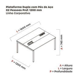 Mesa Plataforma Dupla com Pé de Aço para Coworking 160x120 Pdc16/12/2p - 3