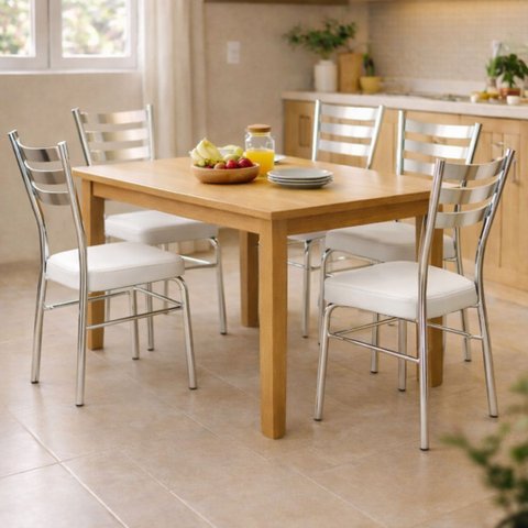 Cadeira de Cozinha Jantar com Reforço Cromada Assento Grosso Branco Confortável Kit 5 Unidades