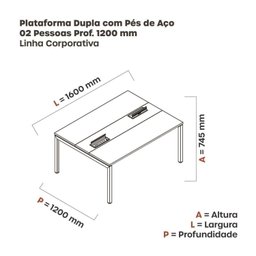 Estação de Trabalho Mesa Plataforma Escritório Dupla para 2 Pessoas com Caixa de Tomada PDC - 3