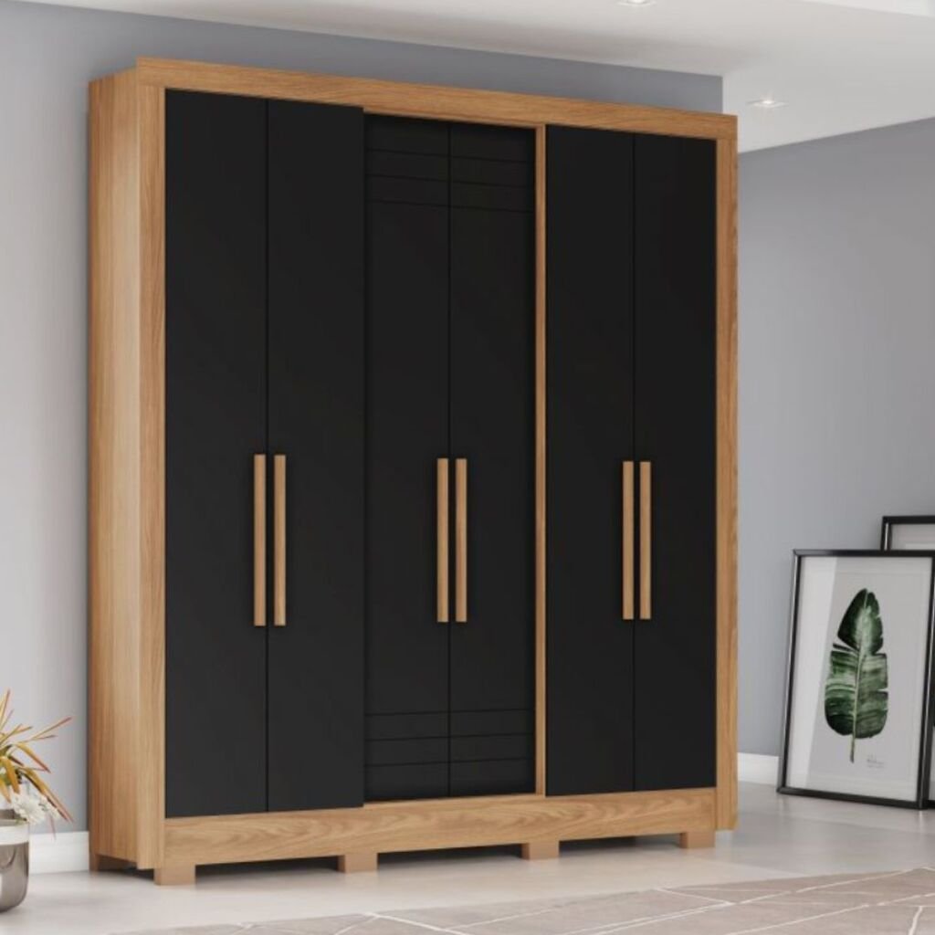 B366-215 Roupeiro 06 Portas Nature/preto Hp Briz | MadeiraMadeira