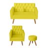 Kit Sofá 2 Lugares e Poltrona Para Sala Bianca Capitonê Rodapé e Puff Redondo Corino Amarelo - M - 1