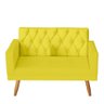 Kit Sofá 2 Lugares e Poltrona Para Sala Bianca Capitonê Rodapé e Puff Redondo Corino Amarelo - M - 4