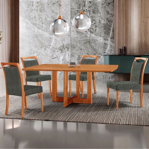 Mesa Patros Tampo 120cm Laminado Barril com 4 Cadeiras Munique Moderna Mobília