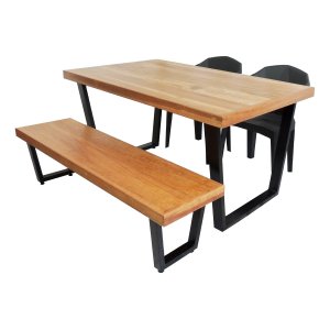 Jogo Mesa e Banco Industrial Diamond 1,20m e 2 Cadeiras Movelaria