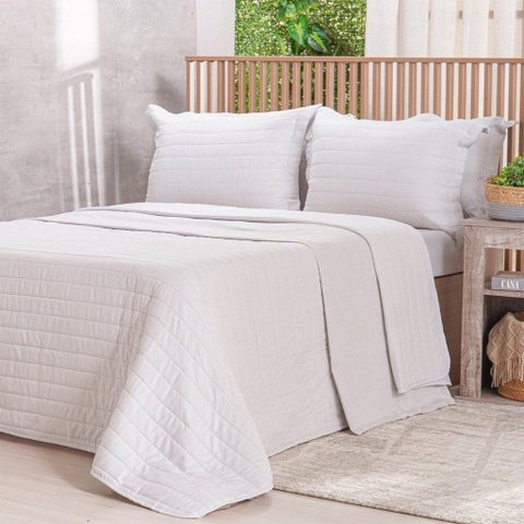 Kit Colcha Casal Lino Stile 100% Poliéster 220x240cm Tessi Cinza Fog
