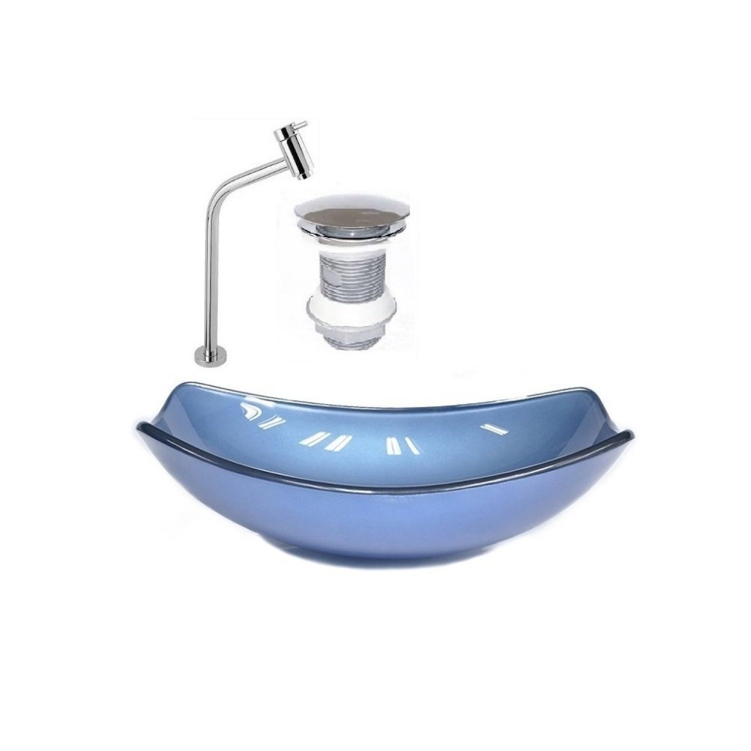 Kit Cuba de Vidro + Torneira para Lavatório Oval Chanfrada 46cm - 1