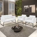 Ver imagem 2 de Sofá Namoradeira e 2 Poltronas Base Industrial Preto Ana Sintético Pu Branco - Ibiza