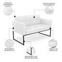 Ver imagem 3 de Sofá Namoradeira e 2 Poltronas Base Industrial Preto Ana Sintético Pu Branco - Ibiza