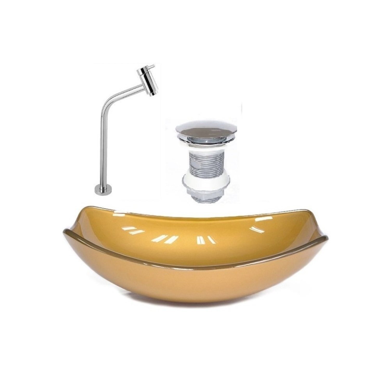 Kit Cuba de Vidro + Torneira para Lavatório Oval Chanfrada 46cm - 2