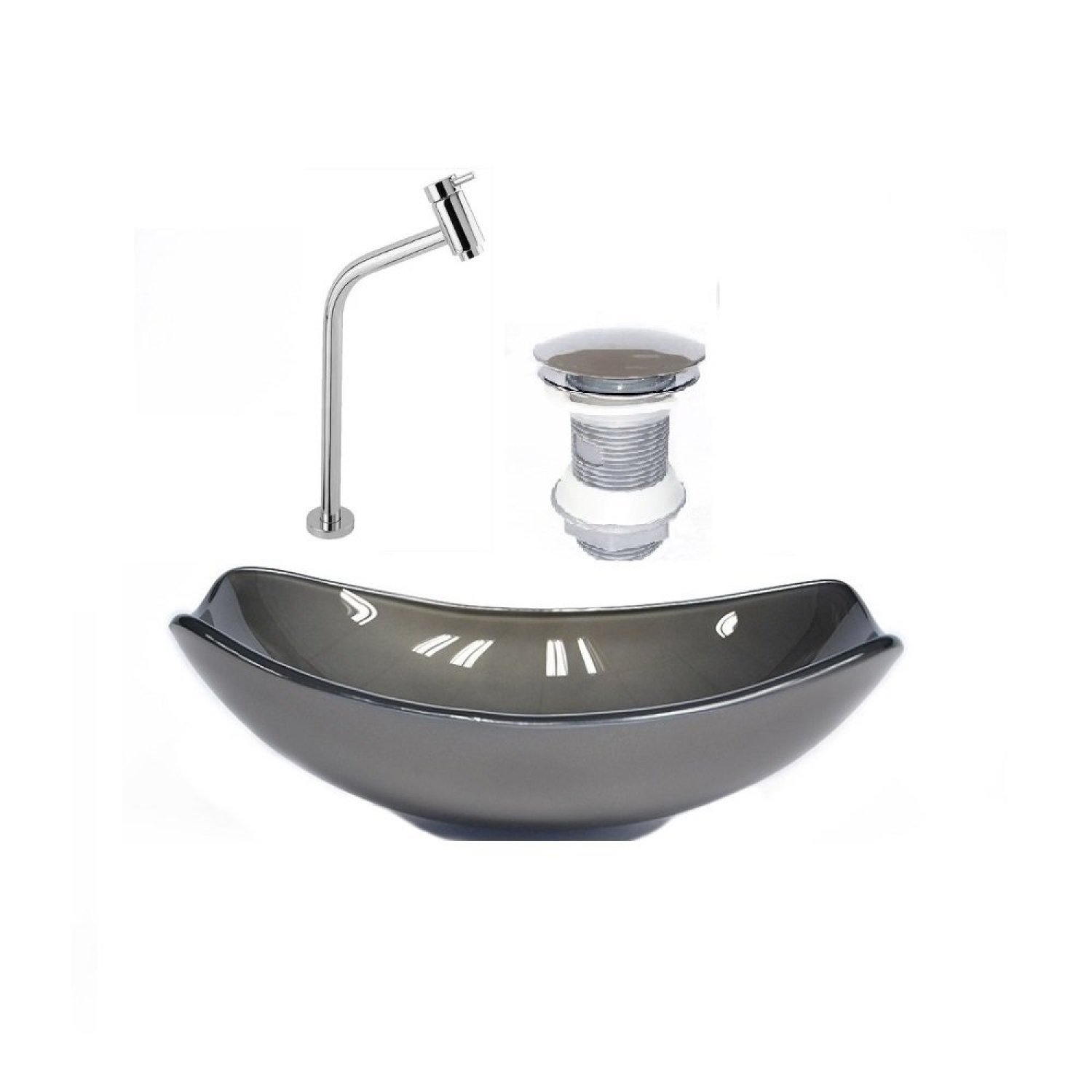Kit Cuba de Vidro + Torneira para Lavatório Oval Chanfrada 46cm - 1