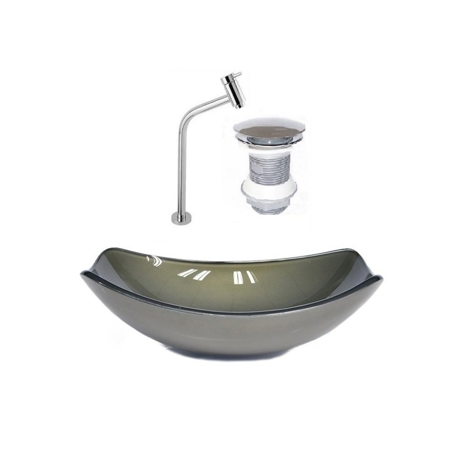 Kit Cuba de Vidro + Torneira para Lavatório Oval Chanfrada 46cm - 1