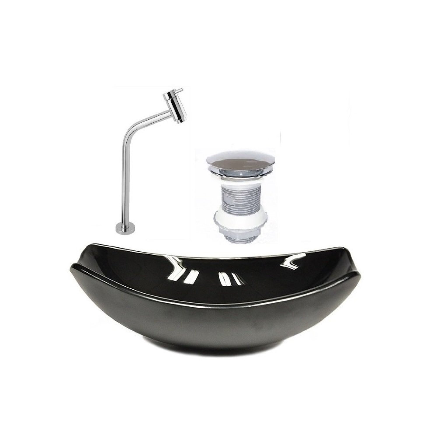 Kit Cuba de Vidro + Torneira para Lavatório Oval Chanfrada 46cm - 1