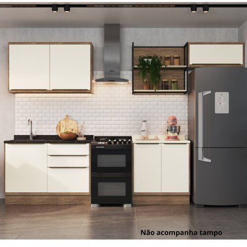 Cozinha Completa Modulada 5 Peças 6 Portas Viena Branco/Freijó/Cinza Argila
