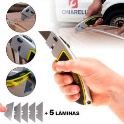 Estilete Trapezoidal Fertak Tools 18mm com Dispenser Retrátil e 5 Lâminas - 1 Estilete Trapezoidal Fertak Tools 18mm com Dispenser Retrátil e 5 Lâminas - 1