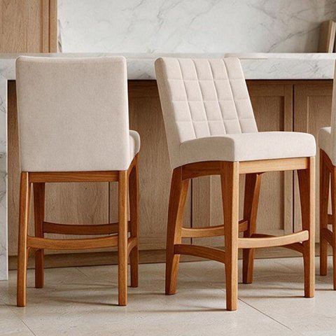 Kit 02 Banquetas Baixa para Cozinha Bancada Bar Sala Jantar Fixa Mila L02 Suede Bege - Lyam Decor Ba