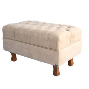 Puff Decorativo Chesterfield Elizabeth Suede Bege - 60cm
